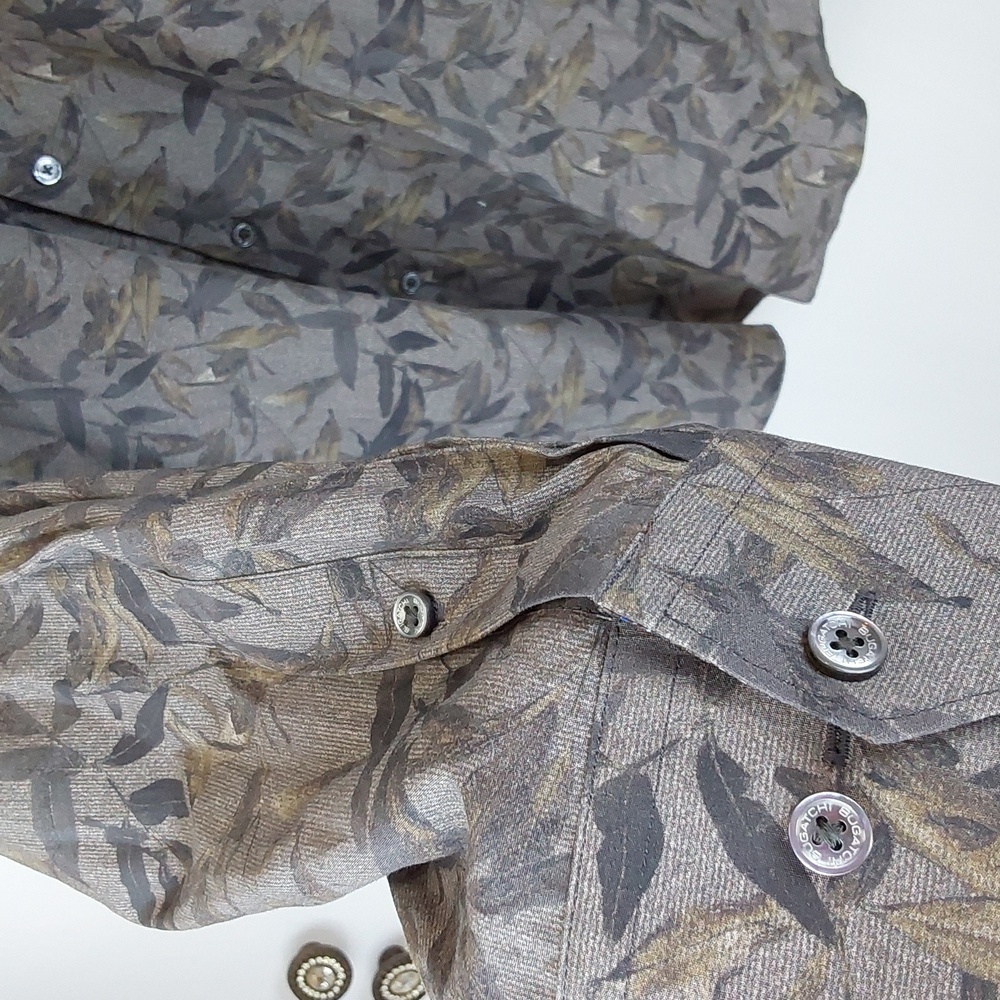 Bugatchi Mens Neutral Leaf Print Button Down Dres… - image 7